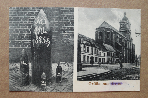Ansichtskarte AK Gruss aus Lens 1916 Granaten Durchmesser Straßenansicht Gebäude Kirche Ortsansicht Frankreich France 62 Pas de Calais
